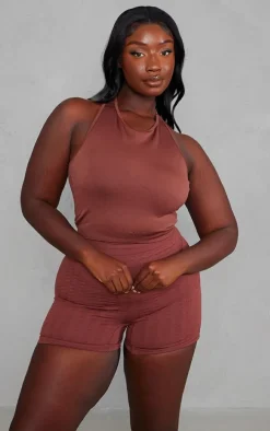 PLT SPORT Plus Espresso Seamless Bust Panel Detail Sports Bra