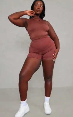 PLT SPORT Plus Espresso Seamless Bust Panel Detail Sports Bra