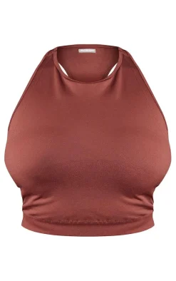 PLT SPORT Plus Espresso Seamless Bust Panel Detail Sports Bra
