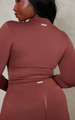 PLT SPORT Plus Espresso Seamless Contrast Long Sleeve Crop Top