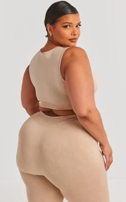 PLT SPORT Plus Mocha Acid Wash Seamless Ribbed Sports Bra