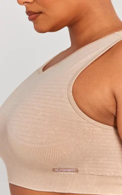 PLT SPORT Plus Mocha Acid Wash Seamless Ribbed Sports Bra