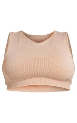 PLT SPORT Plus Mocha Acid Wash Seamless Ribbed Sports Bra