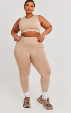 PLT SPORT Plus Mocha Acid Wash Seamless Ribbed Leggings