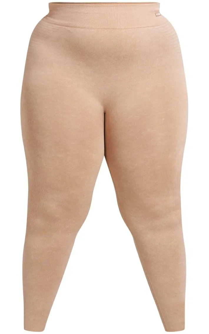 PLT SPORT Plus Mocha Acid Wash Seamless Ribbed Leggings