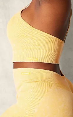 PLT SPORT Plus Mustard Acid Wash Seamless Rib Ruched Bum Booty Shorts