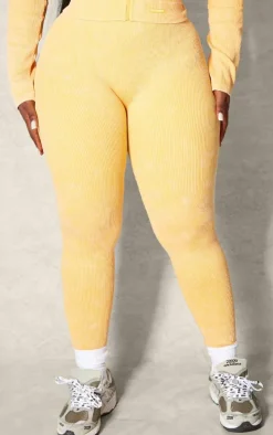 PLT SPORT Plus Mustard Acid Wash Seamless Rib High Waist Gym Leggings