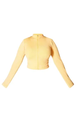 PLT SPORT Plus Mustard Acid Wash Seamless Rib Zip Up Cropped Sports Jacket