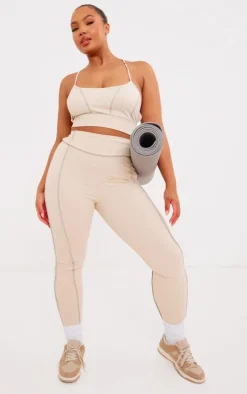 PLT SPORT Plus Oatmeal Sculpt Contrast Seam Gym Leggings