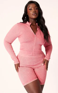 PLT SPORT Plus Raspberry Acid Wash Seamless Zip Up Cropped Sports Jacket