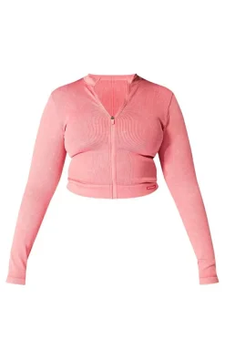 PLT SPORT Plus Raspberry Acid Wash Seamless Zip Up Cropped Sports Jacket