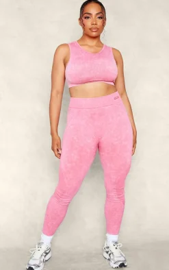 PLT SPORT Plus Raspberry Acid Wash Seamless Ribbed Leggings