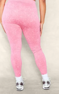PLT SPORT Plus Raspberry Acid Wash Seamless Ribbed Leggings