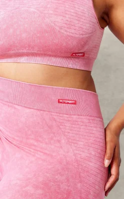 PLT SPORT Plus Raspberry Acid Wash Seamless Ribbed Leggings