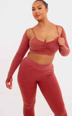 PLT SPORT Plus Rust Acid Wash Seamless Rib Yoga Shrug