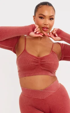 PLT SPORT Plus Rust Acid Wash Seamless Rib Yoga Shrug