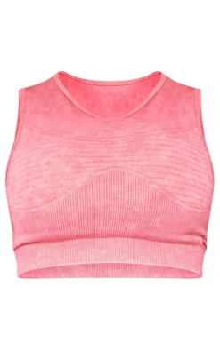 PLT SPORT Raspberry Acid Wash Seamless Ribbed Sports Bra