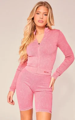 PLT SPORT Raspberry Acid Wash Seamless Booty Shorts