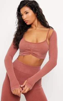 PLT SPORT Rust Acid Wash Seamless Rib Yoga Shrug