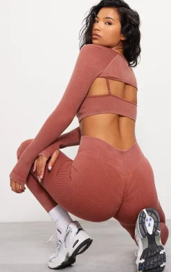 PLT SPORT Rust Acid Wash Seamless Rib Yoga Shrug