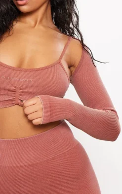 PLT SPORT Rust Acid Wash Seamless Rib Yoga Shrug