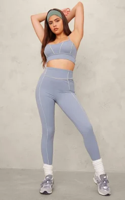 PLT SPORT Steel Blue Sculpt Contrast Seam Gym Leggings