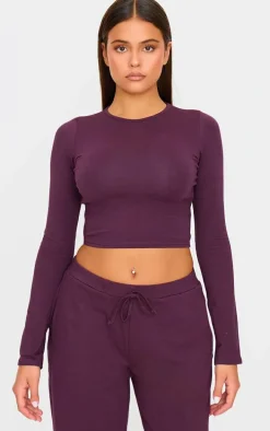 Plum Cotton Jersey Long Sleeve Top