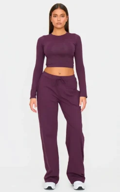 Plum Cotton Jersey Straight Leg Pants