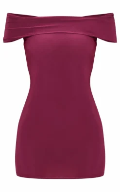 Plum Double Layer Soft Touch Bardot Twist Back Mini Dress