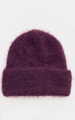 Plum Eyelash Knit Rib Beanie