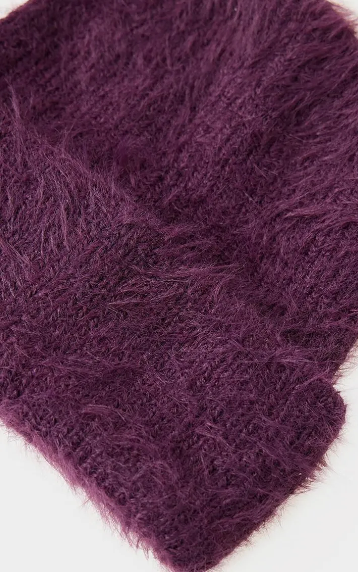 Plum Eyelash Knit Rib Beanie