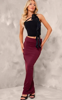 Plum Matte Sculpt Fold Over Waist Maxi Skirt