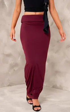 Plum Matte Sculpt Fold Over Waist Maxi Skirt
