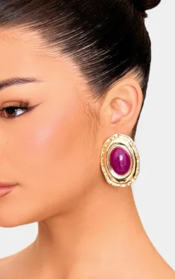 Plum Molten Oversized Pearl Detail Stud Earrings