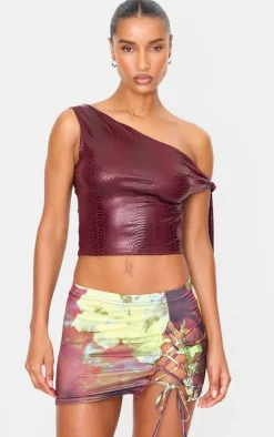 Plum Printed Lace Up Detail Slinky Jersey Low Rise Micro Mini Skirt