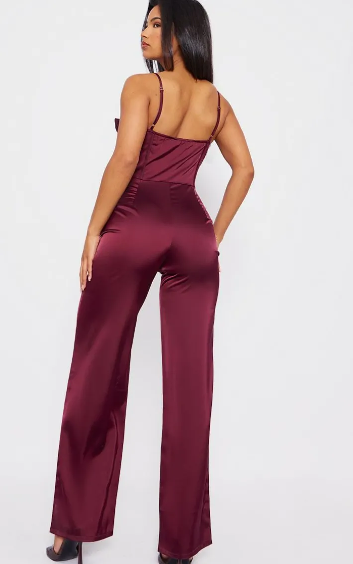 Plum Satin Corsage Corset Strappy Jumpsuit