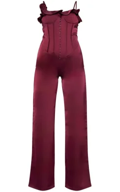 Plum Satin Corsage Corset Strappy Jumpsuit