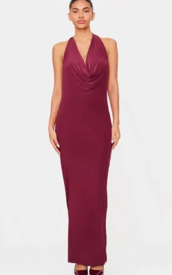 Plum Slinky Cowl Neck Maxi Dress