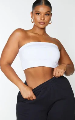 Plus 2 Pack Black and White Slinky Bandeau Crop Top