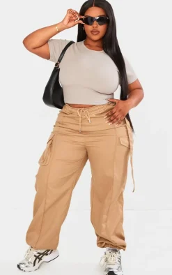 Plus Ash Grey Basic Rib Short Sleeve Crop Top