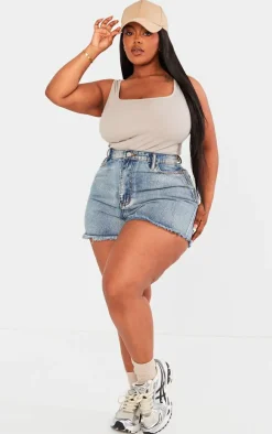 Plus Ash Grey Basic Rib Square Neck Bodysuit