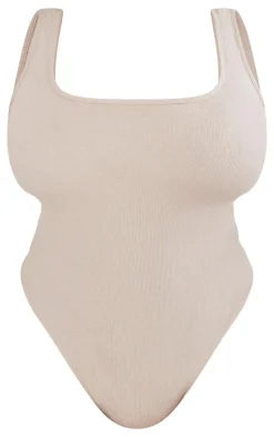 Plus Ash Grey Basic Rib Square Neck Bodysuit