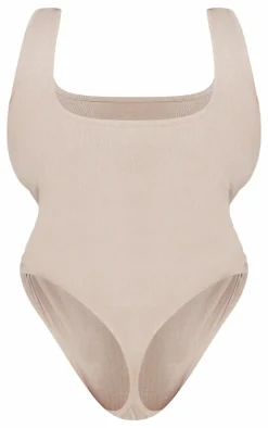 Plus Ash Grey Basic Rib Square Neck Bodysuit