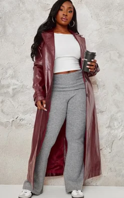 Plus Ash Grey Melange Soft Knit Foldover Waist Flared Pants