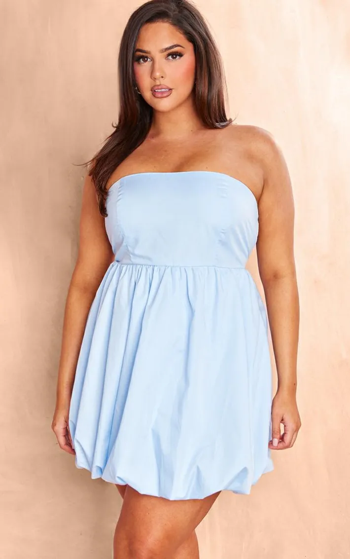Plus Baby Blue Bandeau Puffball Mini Dress