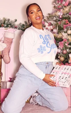 Plus Baby Blue Let It Snow Cropped Christmas Sweater