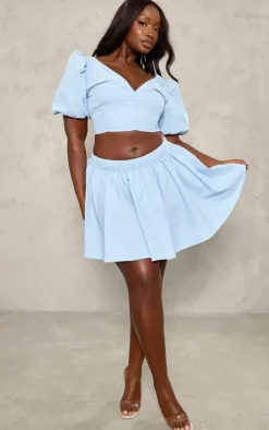 Plus Baby Blue Pleated Mini Skirt
