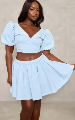Plus Baby Blue Pleated Mini Skirt