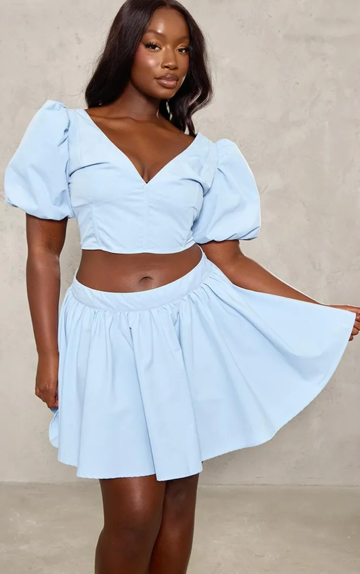Plus Baby Blue Pleated Mini Skirt
