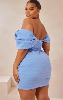 Plus Baby Blue Textured V Bar Bodycon Dress